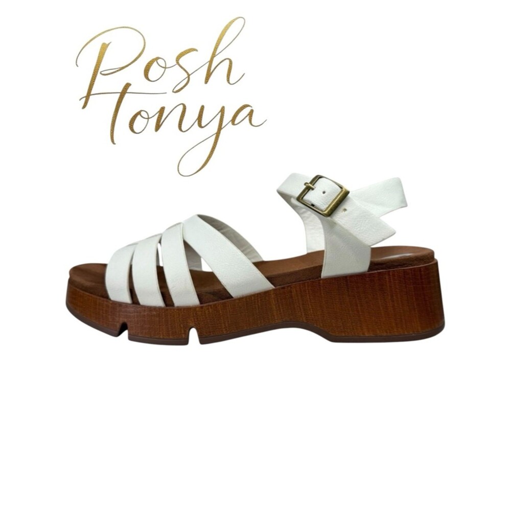 White Mountain Lauren Platform Strappy Sandals White Size 9 Boho Resort Casual